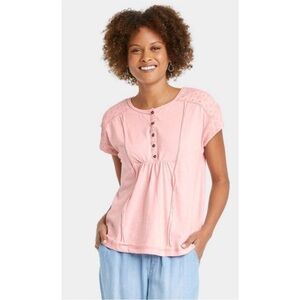 Knox Rose Short Sleeve Henley Top | Pink | XS